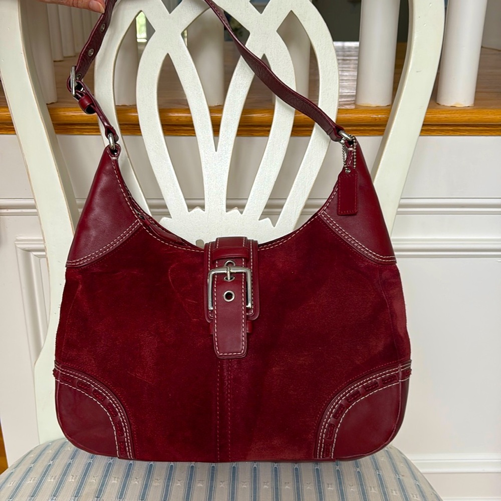 Burgundy Suede/ Leather Coach Handbag